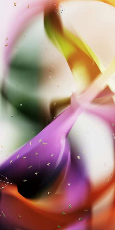 Dynamic abstract artwork with swirling colorful gradients and artistic forms.